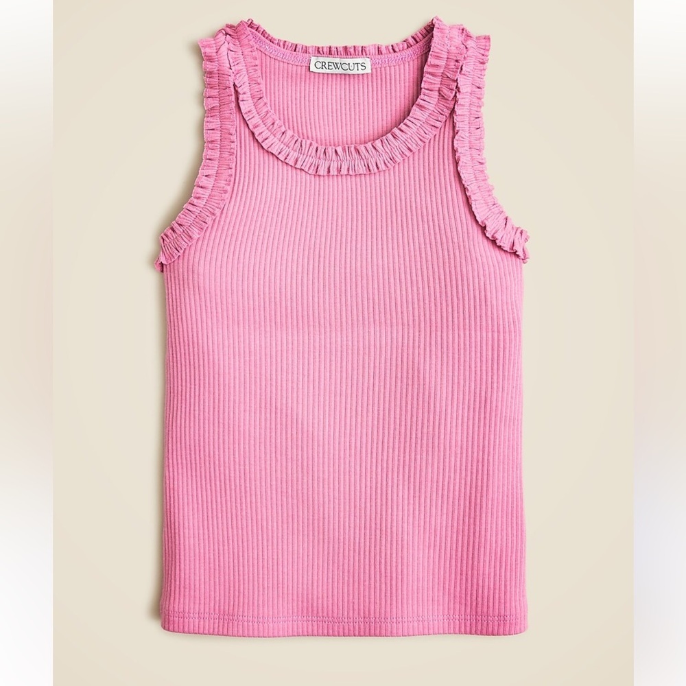 Crewcut by J.Crew Girls' Pink everyday ruffle-trim tank top  Sz Small 6/7